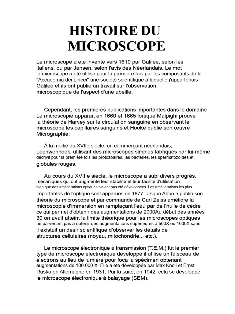 Évolution du microscope à travers l'histoire | PDF | Microscope ...
