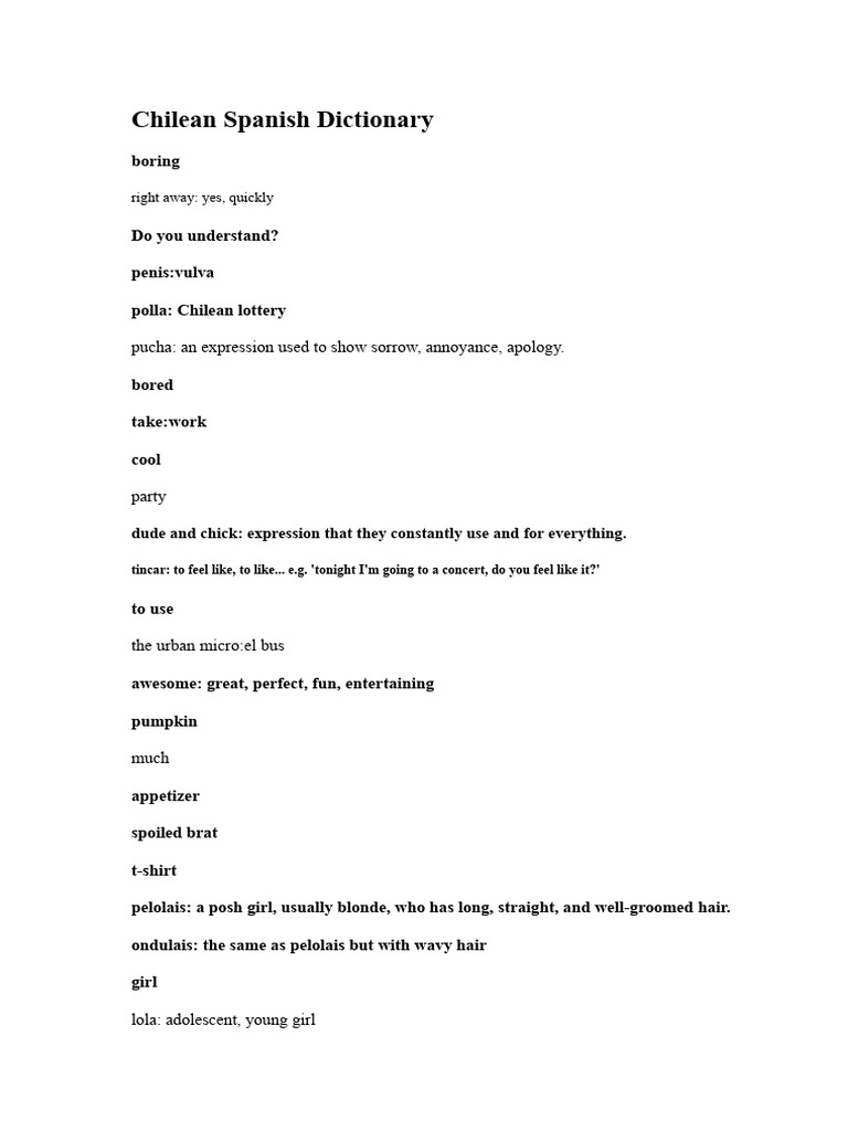 Chilean Spanish Vocabulary Guide | PDF