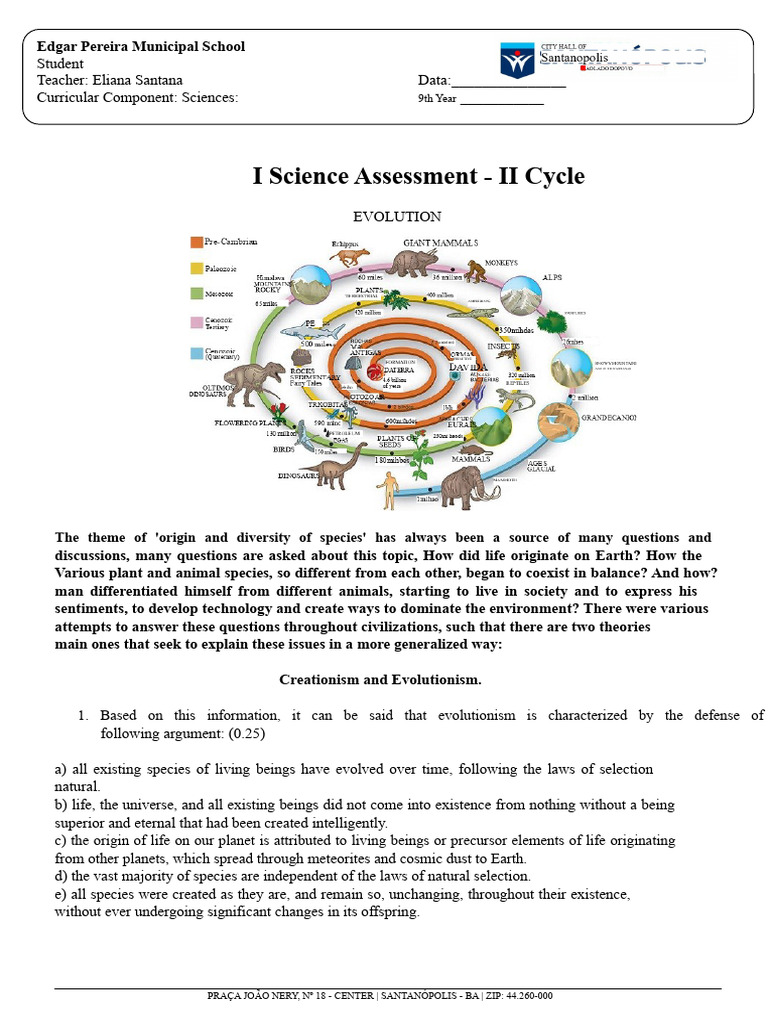 EVALUATION 9TH YEAR II CYCLE - EVOLUTION - Student.1 | PDF | Evolution ...