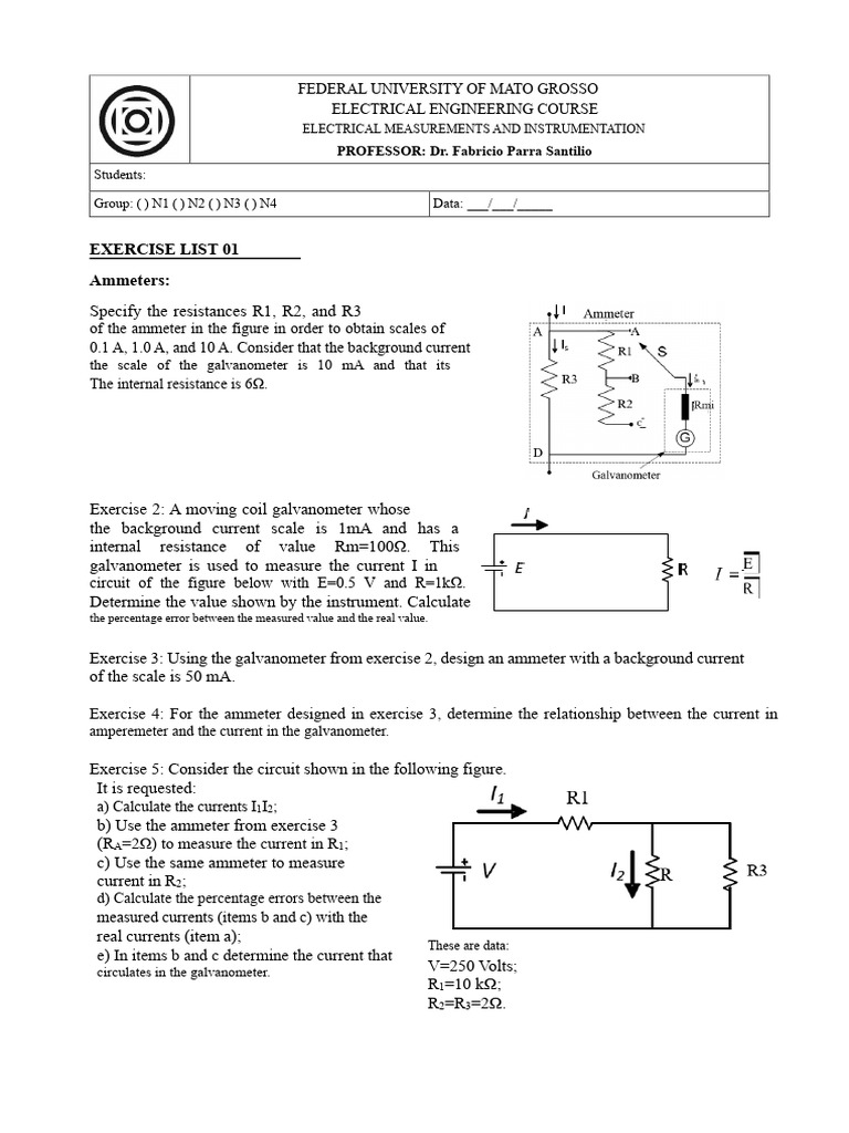 Electrical Measurements Exercises Guide | PDF | Electricity ...