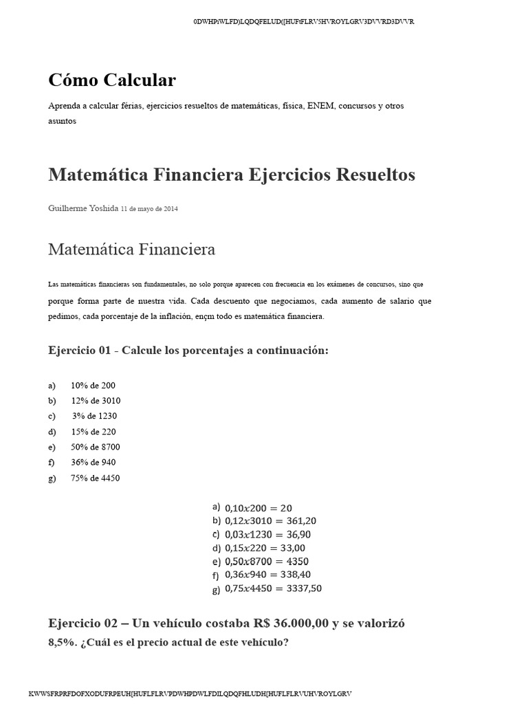 Ejercicios Resueltos de Matemática Financiera | PDF | Compartir ...