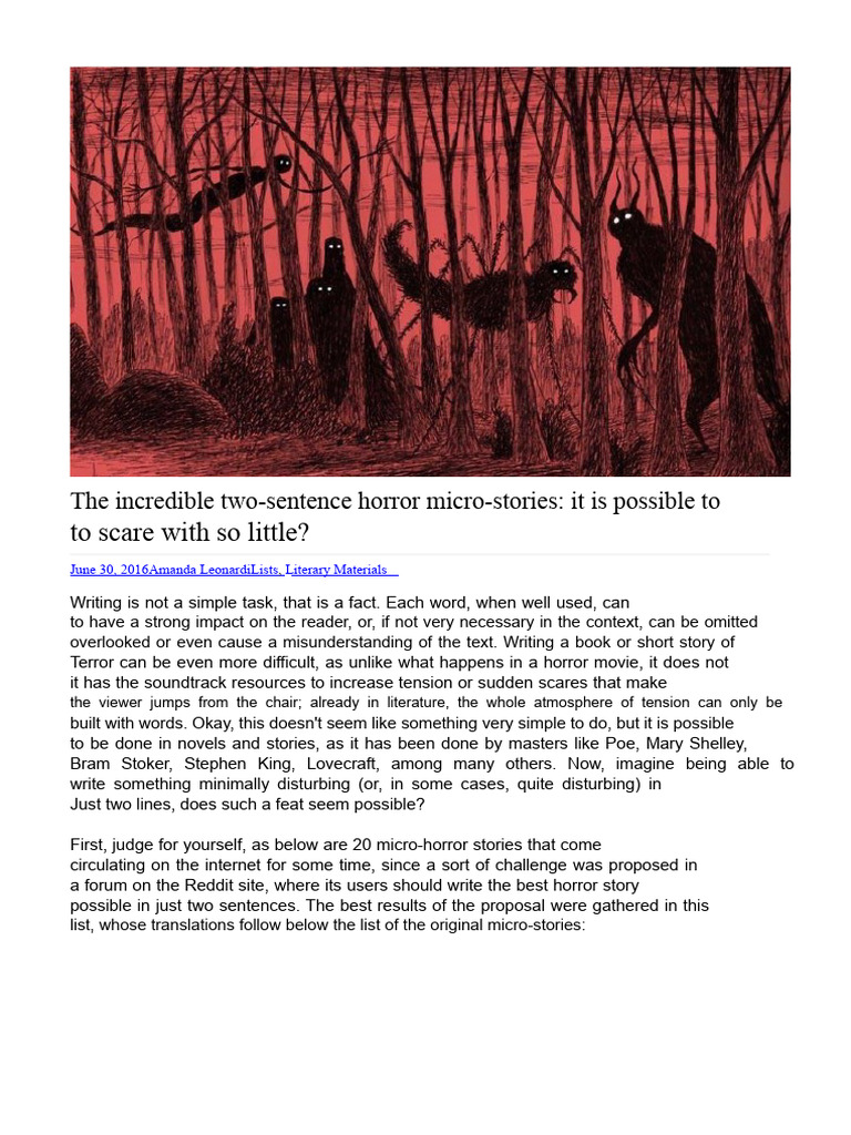 Two-Sentence Micro Horror Stories | PDF | Horror Fiction | Edgar Allan Poe