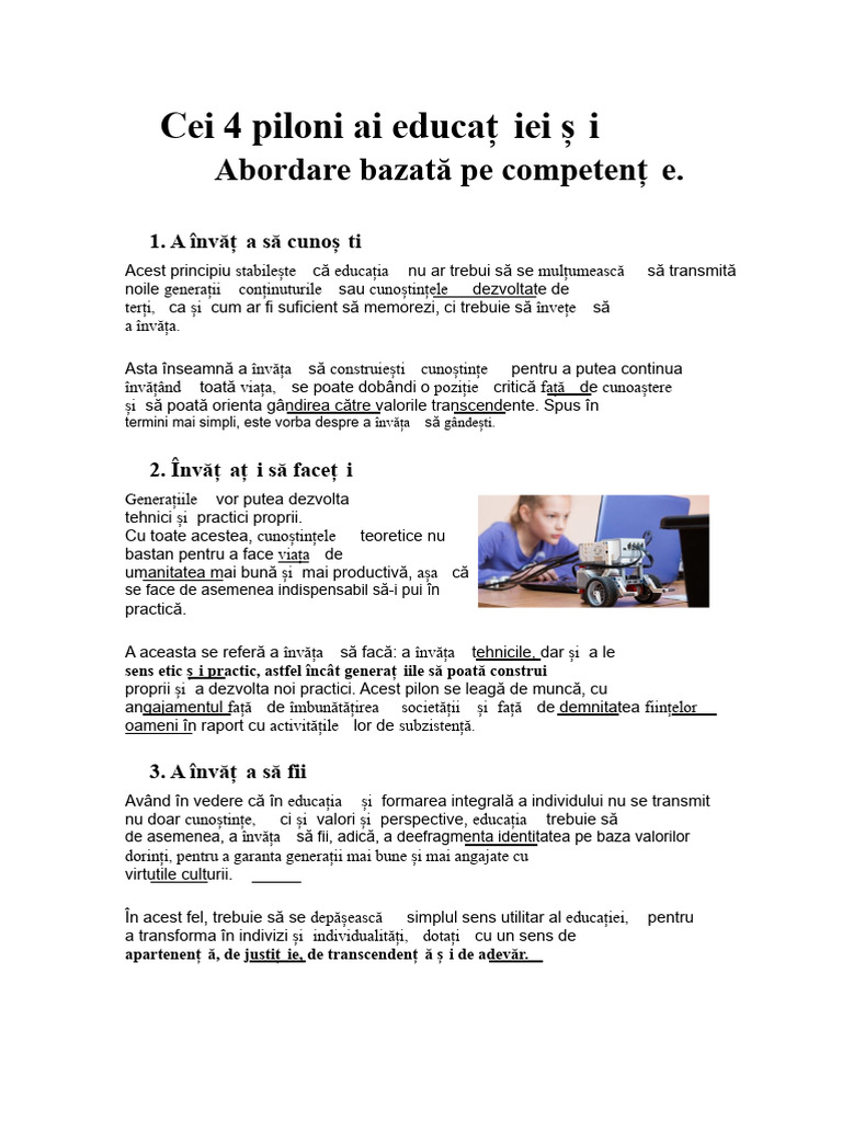 Cele Patru Piloni Ai Educației Și Abordarea Competențelor | PDF
