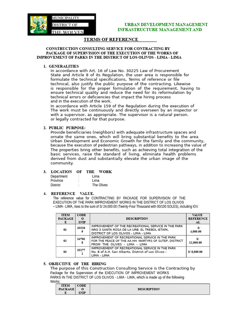 TDR Supervision Package 1 Parks | PDF | Specification (Technical Standard)