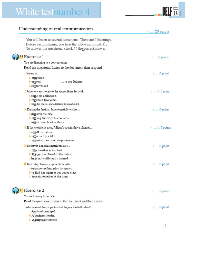 DELF B1 SJ NF - Mock Exam 4 | PDF | Teachers