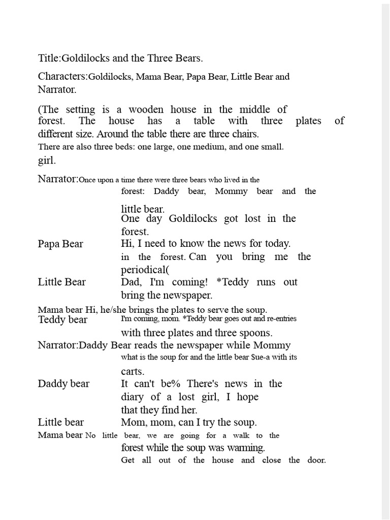Goldilocks and the Three Bears Script | PDF | Goldilocks And The Three ...