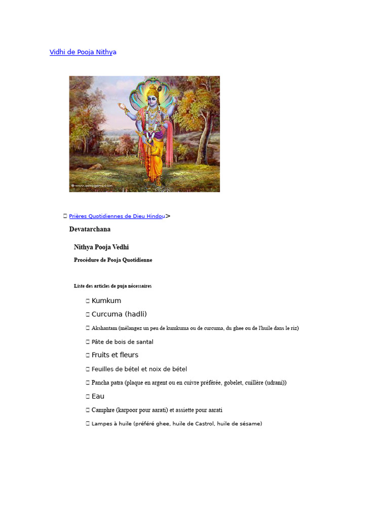 Pooja Nithya : Vidhi et Mantras | PDF | Conceptions de Dieu | Culte hindou