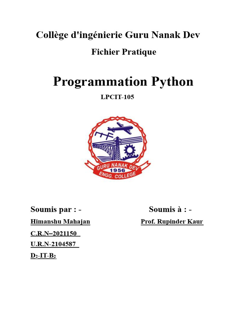 Laboratoire de Programmation Python | PDF | Programme informatique ...