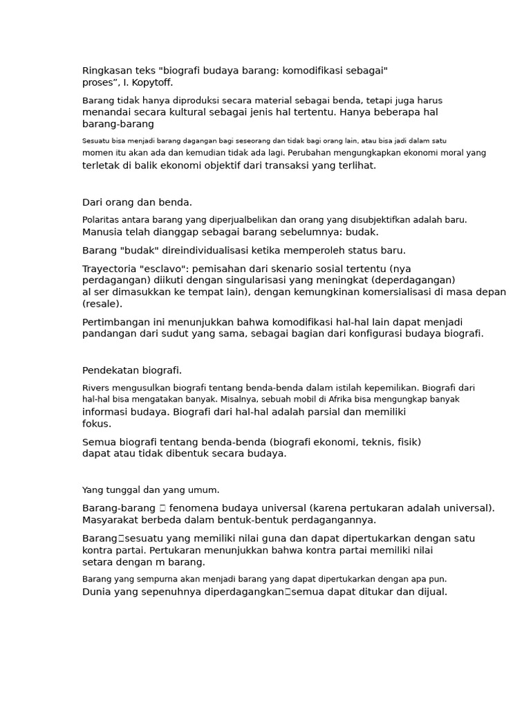 Ringkasan Teks Biografi Budaya Dari Barang. Kopytoff. Sosio Budaya | PDF