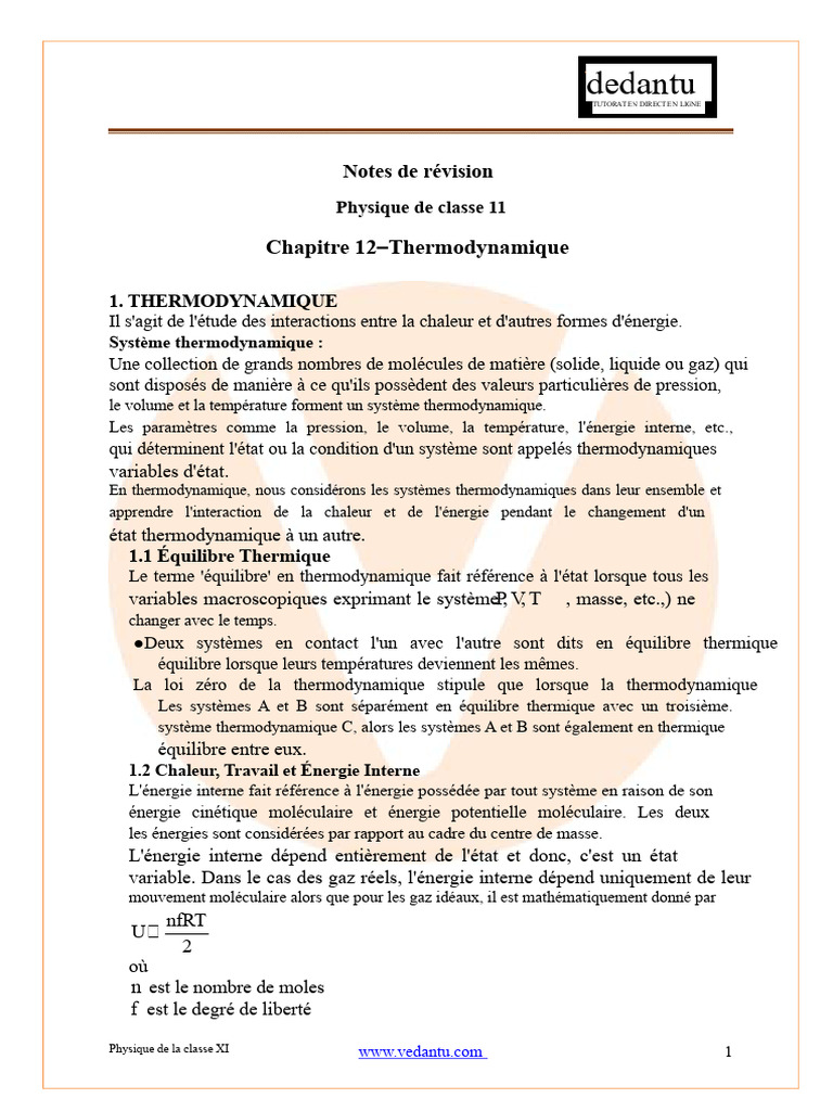 Révision de la thermodynamique en physique | PDF | Chaleur ...