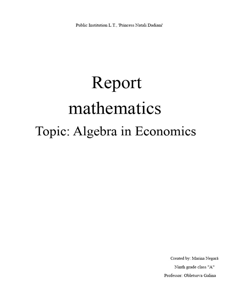 Report - Algebra in Economics | PDF | Algebra | Economics