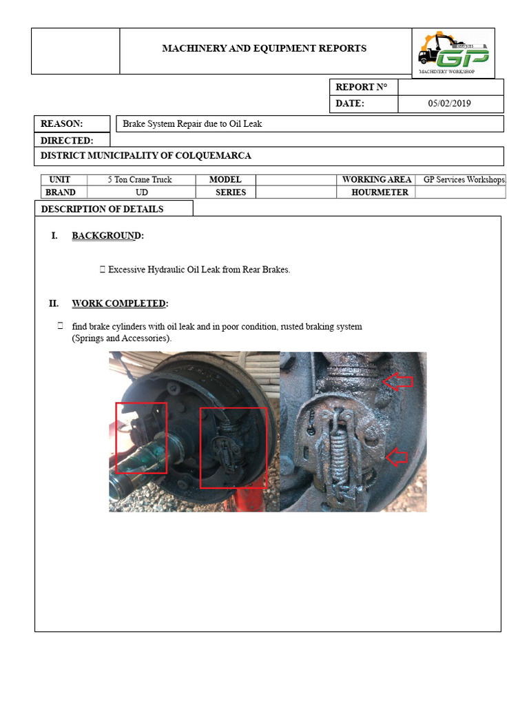 Report On Repair of Right Rear Brakes of 5 Ton Livigui Truck. | PDF