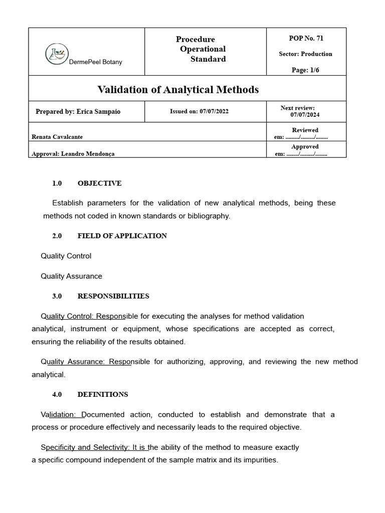 Analytical Method Validation SOP | PDF | Verification And Validation ...