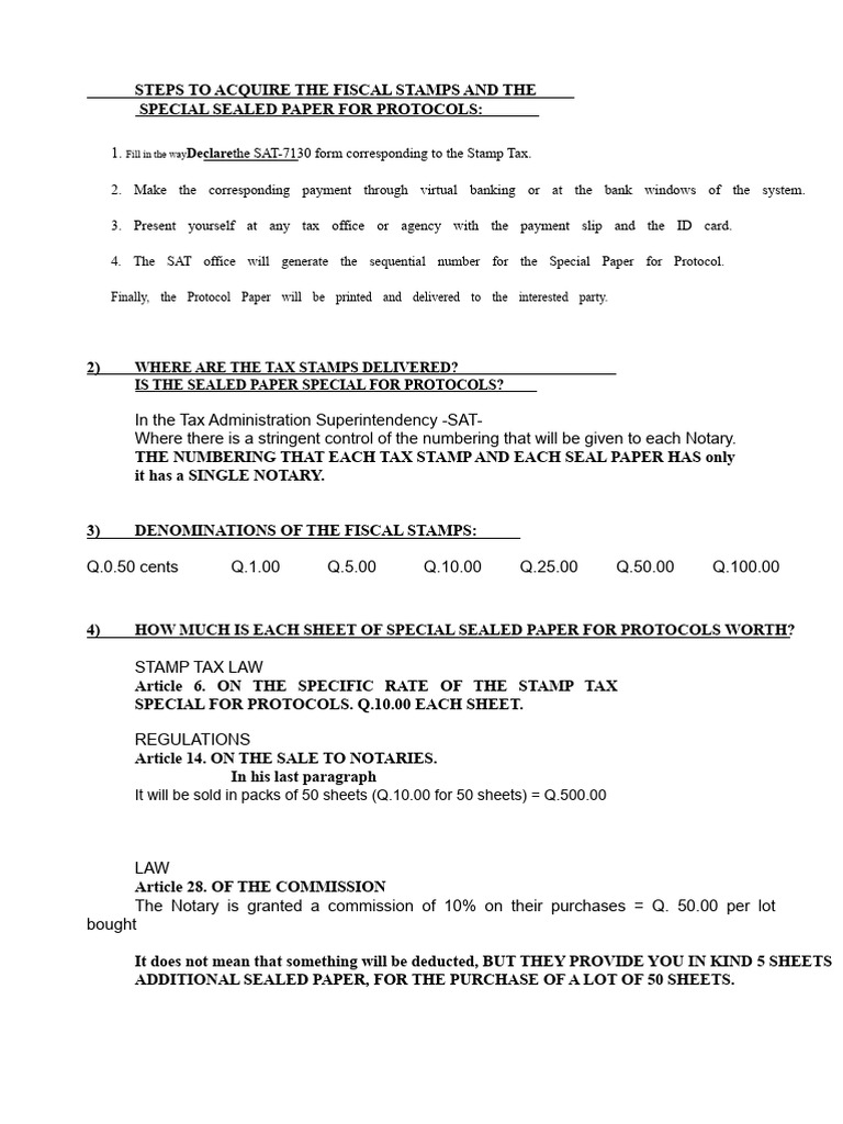 How to Obtain Fiscal Stamps & Protocol Paper | PDF | Postage Stamp | Taxes