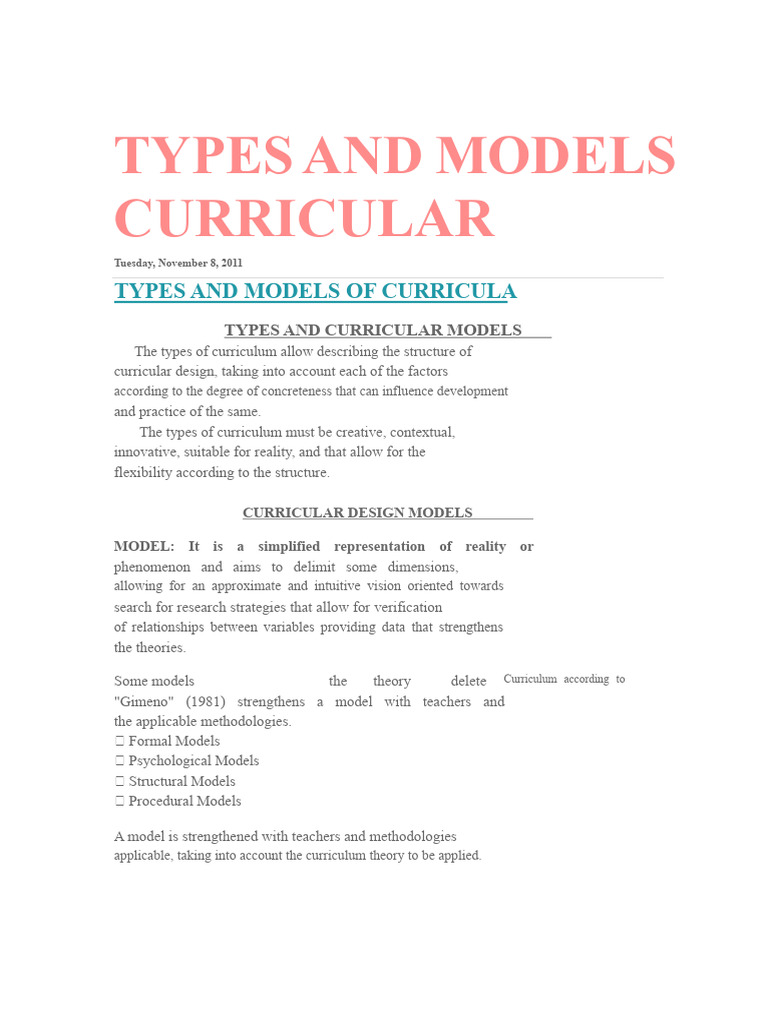 Types and Curricular Models | PDF | Conceptual Model | Curriculum