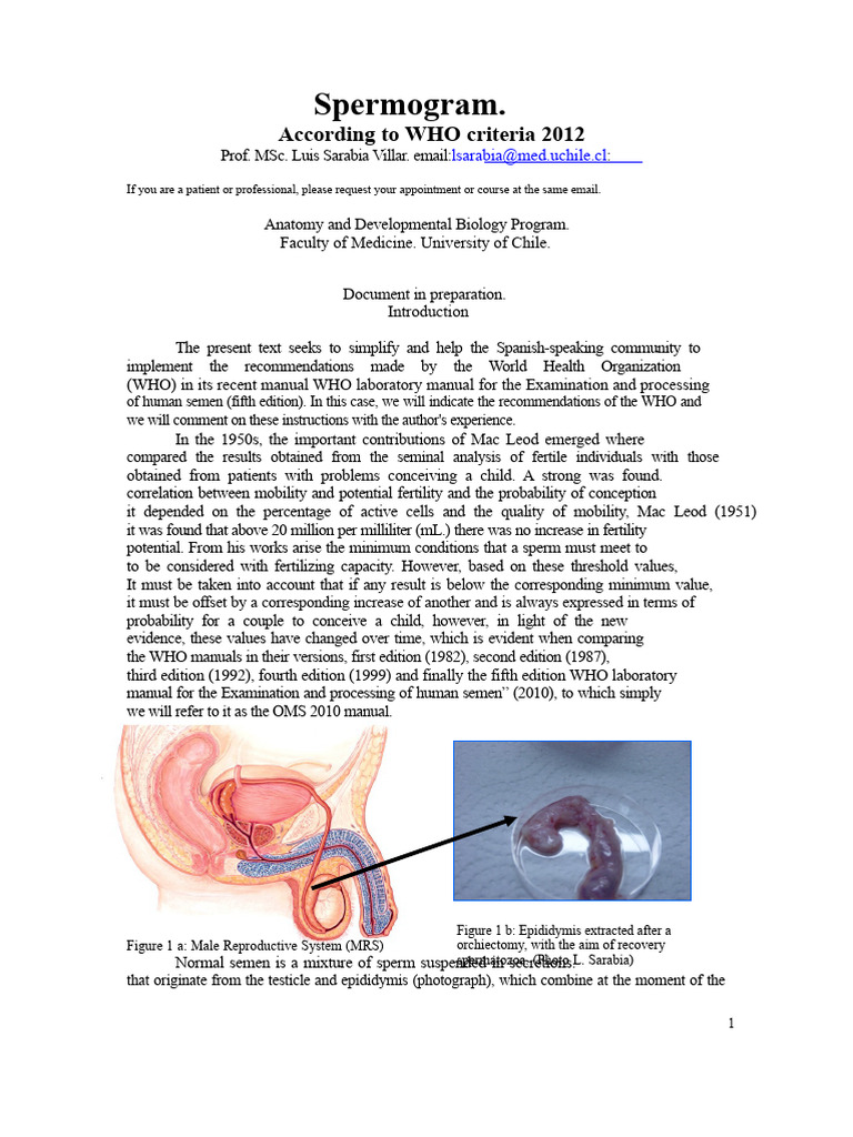 Spermogram Guidelines: WHO Standards | PDF | Semen | Male Mammals