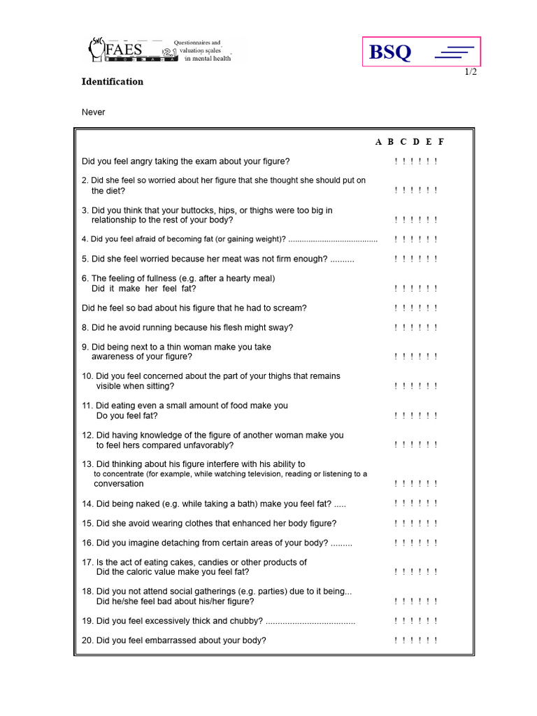 Body Image Concerns Questionnaire | PDF | Body Image
