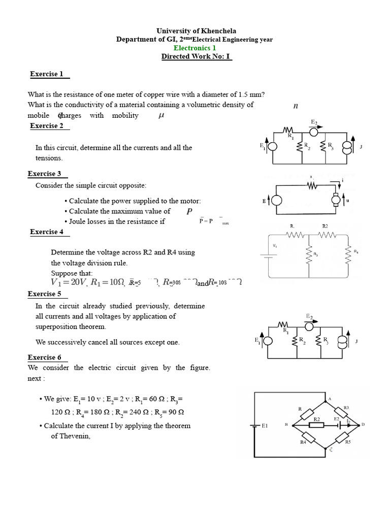 Electrical Engineering Exercises Guide | PDF