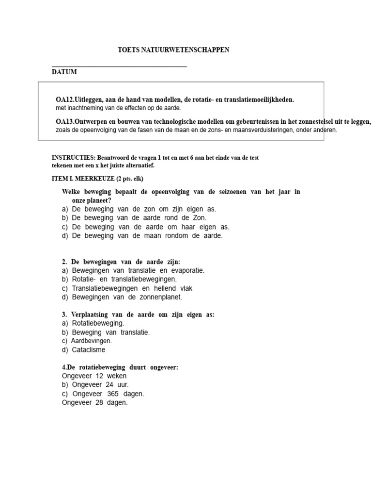 Natuurwetenschappen Toets Rotatie - en Translatiebewegingen. | PDF
