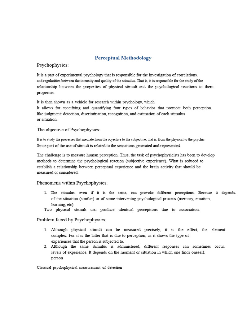Understanding Psychophysics Methods | PDF | Psychophysics | Perception