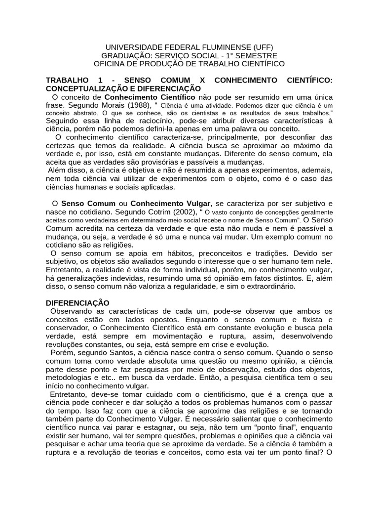Diferenças entre Senso Comum e Ciência | PDF | Science | Conhecimento