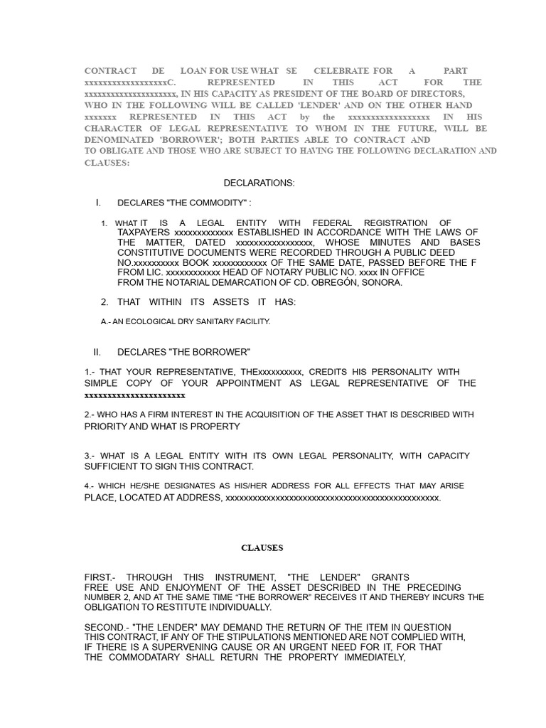 Loan Agreement for Asset Use | PDF | Loans | Business Law