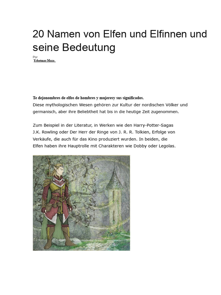 20 Namen Von Elfen Und Elfinas Und Ihre Bedeutung | PDF