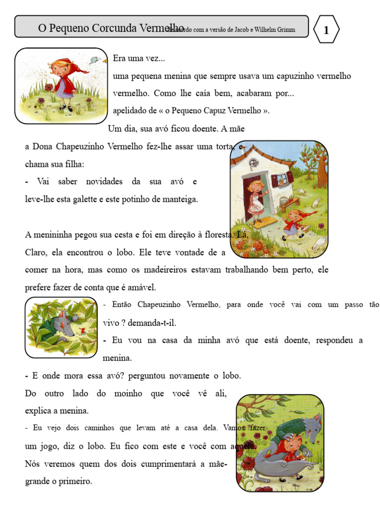 A História do Pequeno Capuz Vermelho | PDF | Chapeuzinho Vermelho