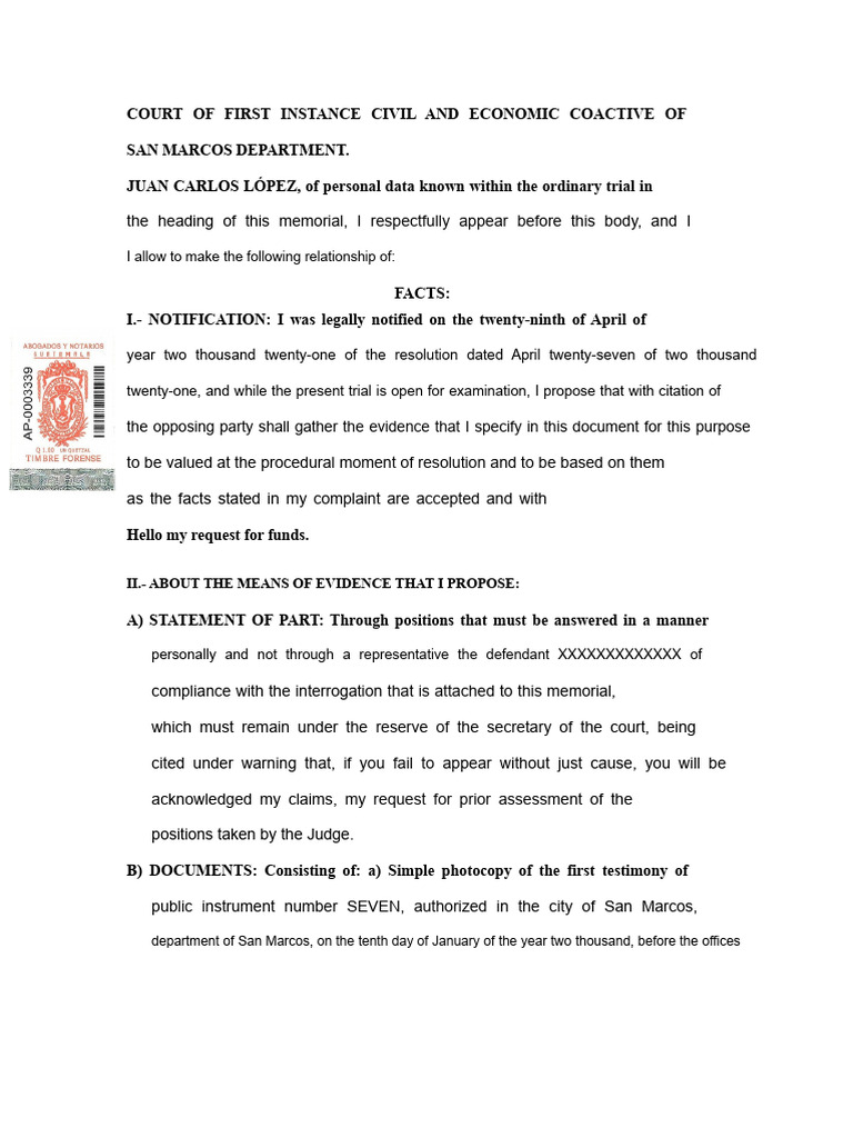Evidence Submission in San Marcos Court | PDF | Burden Of Proof (Law ...
