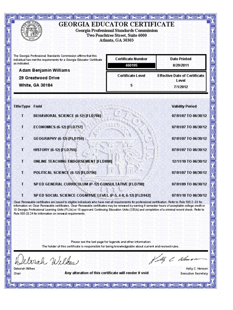 Georgia Educator Certificate Details | PDF