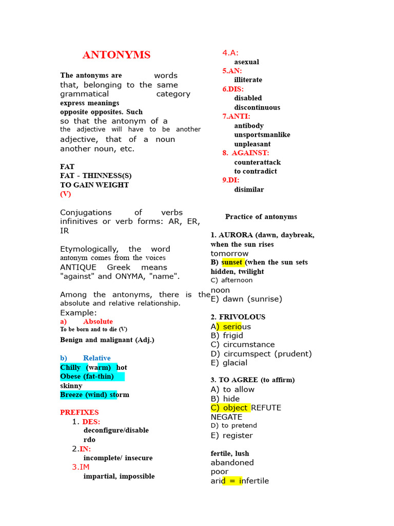 Understanding Antonyms and Their Use | PDF | Adjective | Grammatical ...