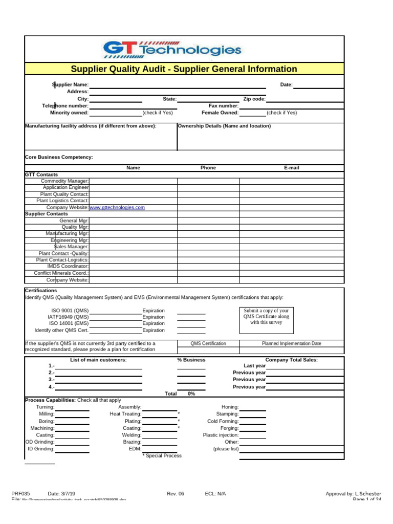 PRF035 Supplier Quality Assessment | PDF | Quality Management System ...