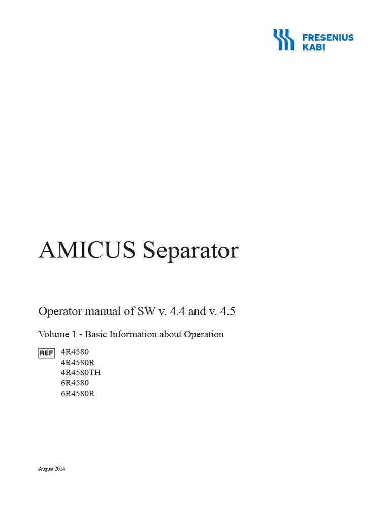 AMICUS Separator Operator Manual v4.4/v4.5 | PDF | Platelet | Medical ...