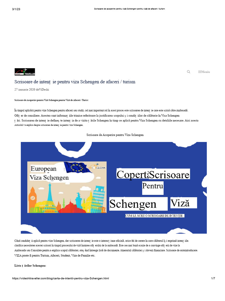 Scrisoare de Intenție Pentru Viza Schengen de Afaceri - Viza Turistică ...
