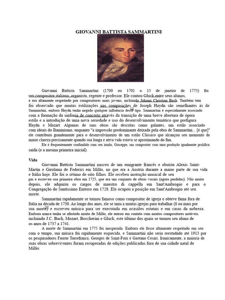 Compositores Clássicos: Sammartini e Gluck | PDF | Música clássica