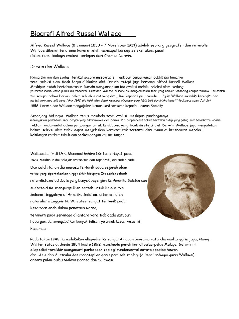 Biografi Alfred Russel Wallace: Pionir Evolusi | PDF