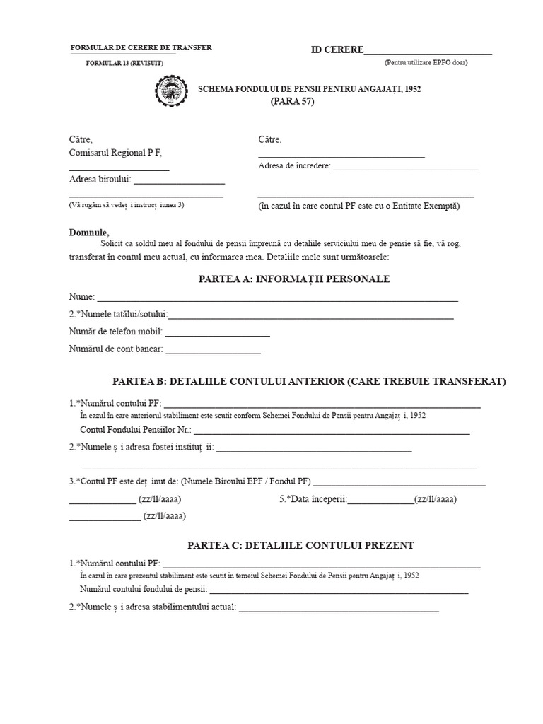 Formularul 13 Transfer | PDF
