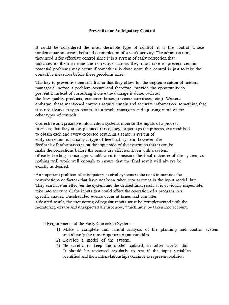 Preventive or Anticipatory Control | PDF | Applied Mathematics