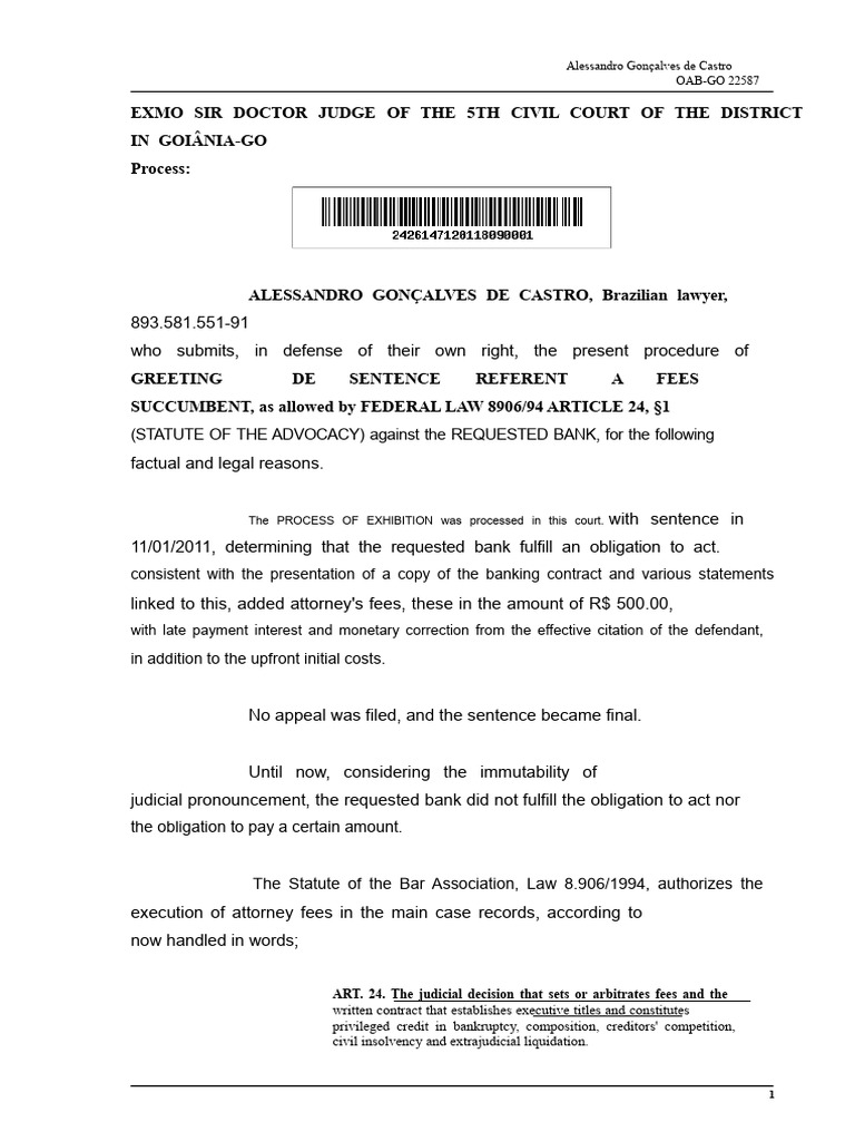 Attorney Fees Execution Process in Goiânia | PDF | Lawsuit | Attorney's Fee