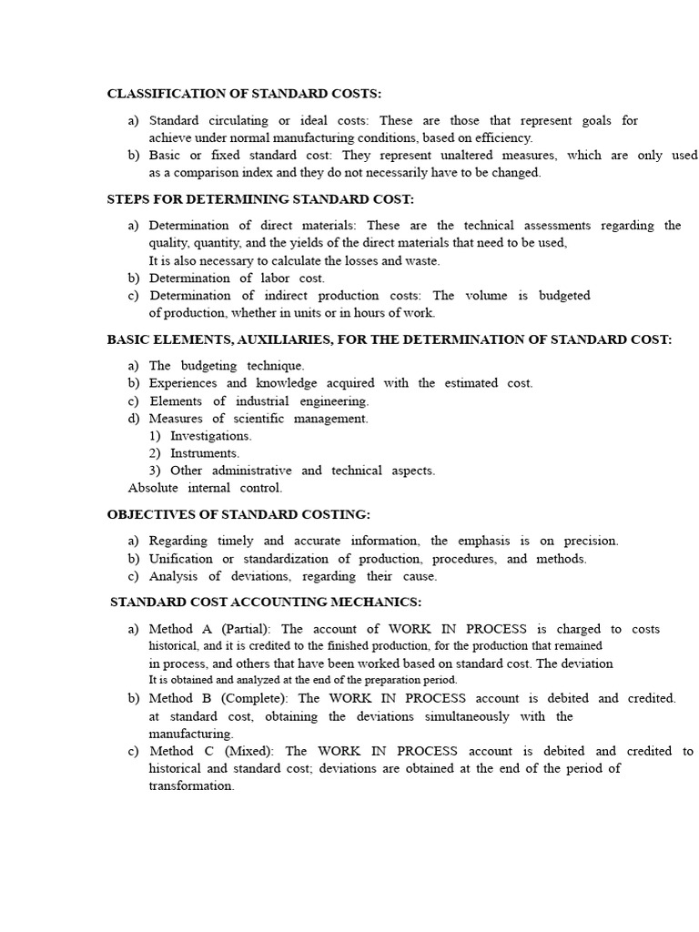 Standard Cost Classification and Methods | PDF