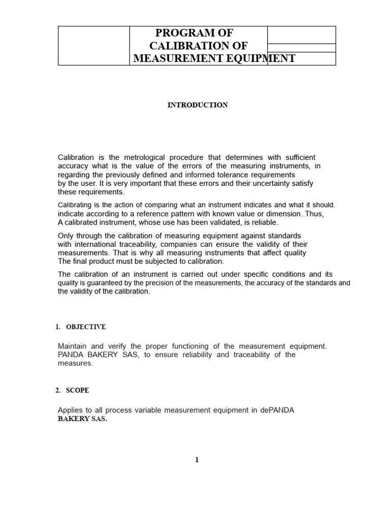 Calibration Program for Measurement Equipment | PDF | Calibration ...