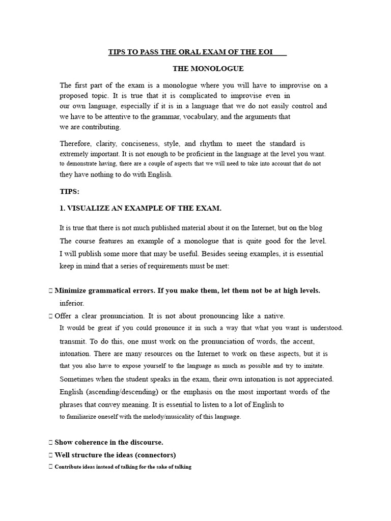 Tips To Pass The Eoi Oral Exam | PDF | English Language | Grammar