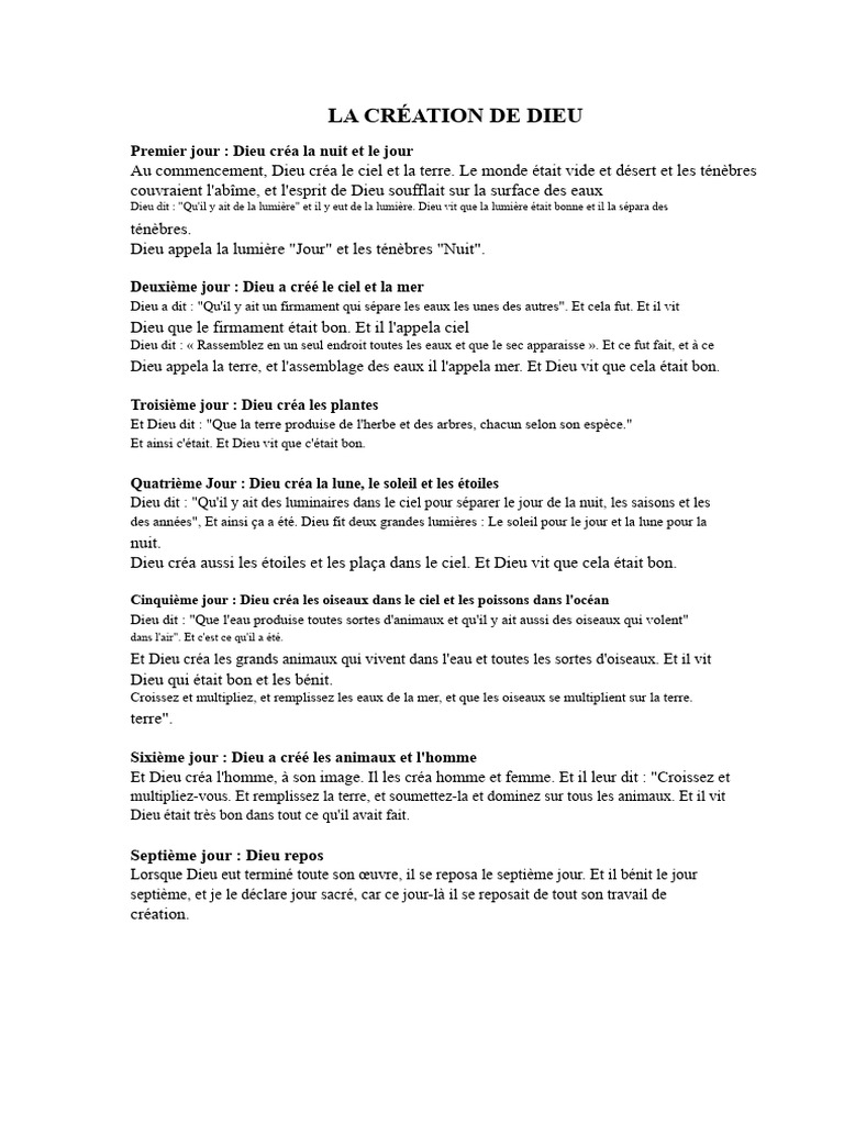 La Création : Dieu et Ses Œuvres | PDF