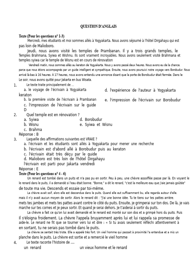 Questions d'anglais sur divers textes | PDF | Fax | Ours blanc