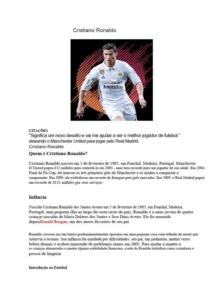 Biografia de Cristiano Ronaldo | PDF | Manchester United FC | Futebol