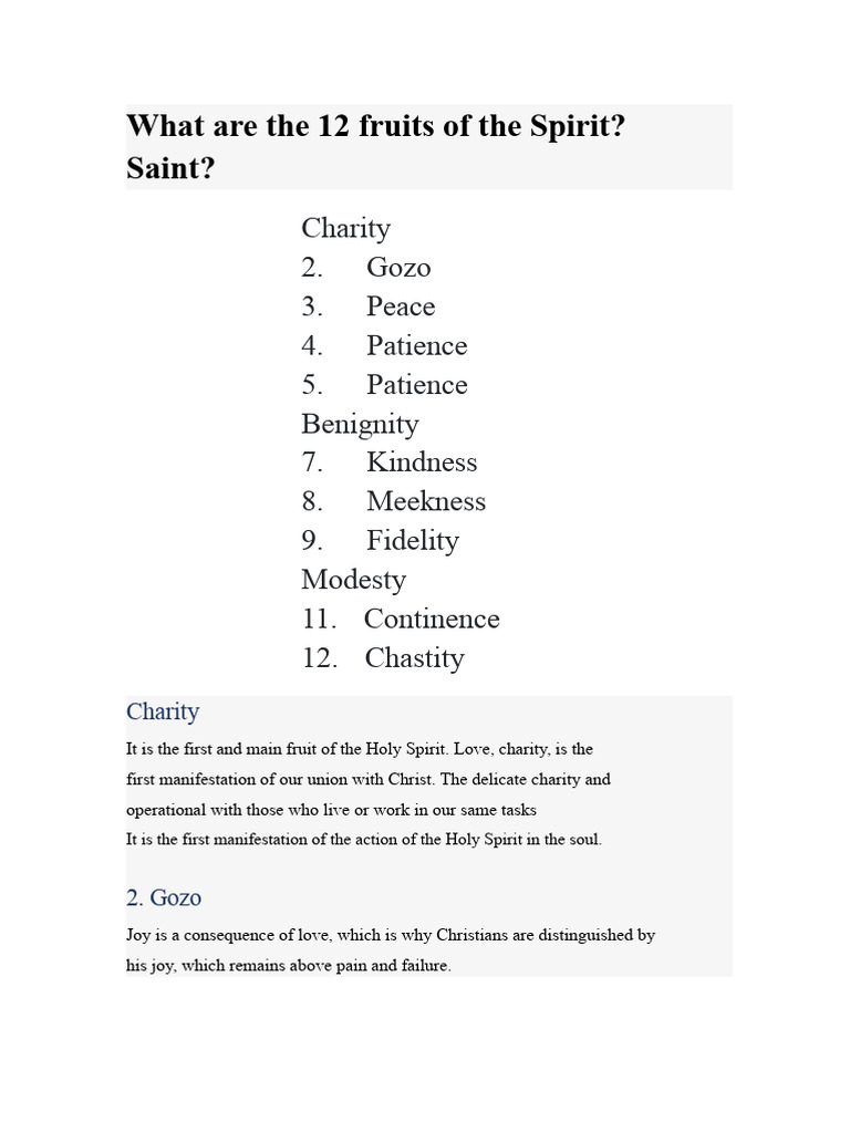 Understanding the 12 Fruits of the Spirit | PDF | Fruit Of The Holy ...