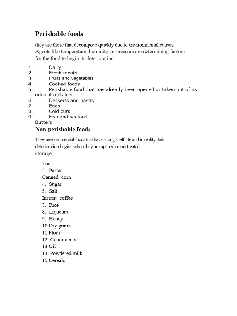 Examples of Perishable Foods | PDF