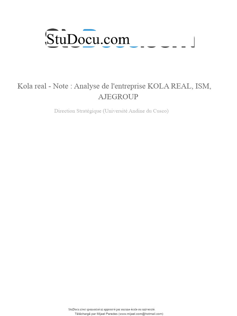 Analyse stratégique de Kola Real AJE | PDF | Plastique | Recyclage