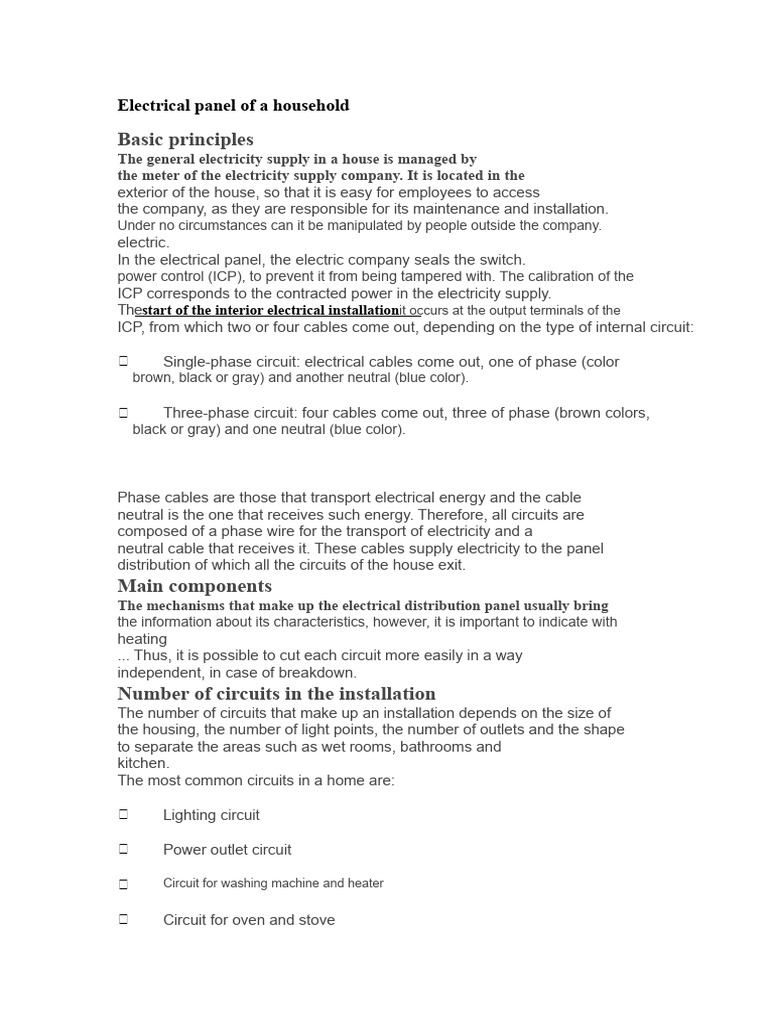 Household Electrical Panel Overview | PDF | Switch | Electrical Wiring