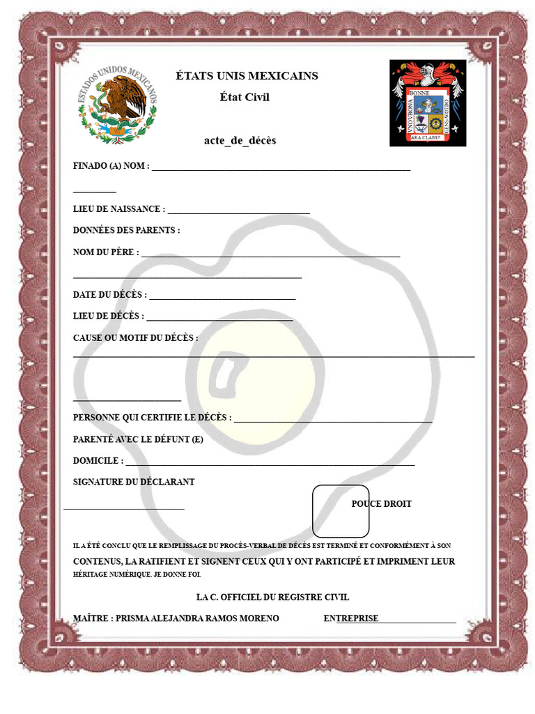 Actes de décès et de naissance au Mexique | PDF | Certificat de ...